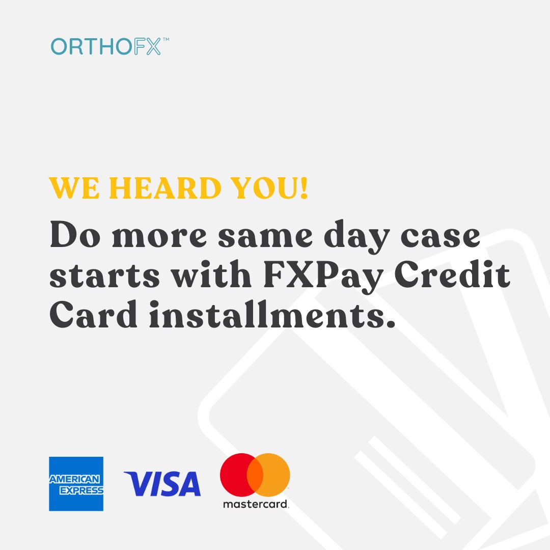 getOrthoFX's tweet image. Improve patient affordability for Aligner Treatments by breaking down a bigger payment amount into smaller ones with FXPay Credit Card Installment plans. ​

#fxpay #patientfinancing #orthofx #alignertreatment #yestofxpay #fxpayalltheway #upfrontpayment