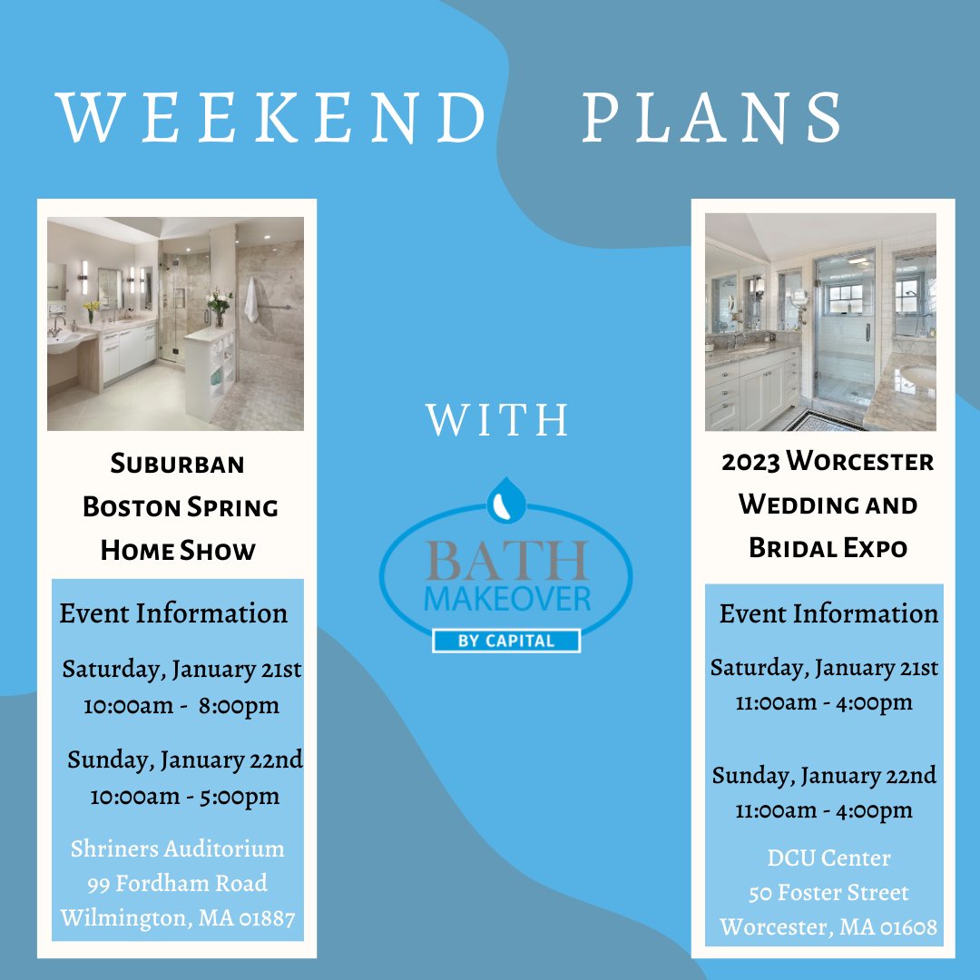 Spend your weekend with Bath Makeover! This weekend we will be at both the Suburban Boston Spring Home Show AND The 2023 Worcester Wedding and Bridal Expo #bathroomdesign #bostonspringhomeshow #weddingandbridalexpo #bridalexpo #bostonweddings