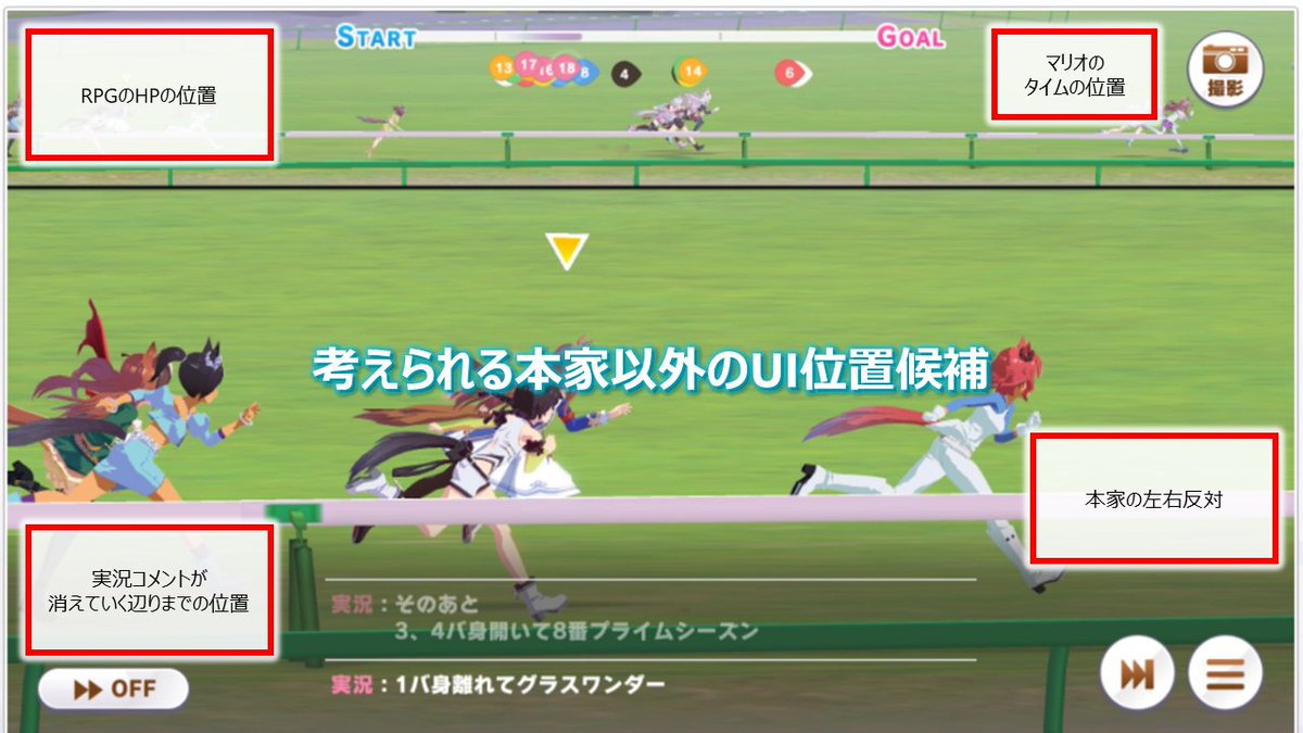 UM3_DARUMA's tweet image. ウマ娘の順位UIに対して勝手にざっくり考察してみた
#ウマ娘プリティダービー 
#ウマ娘UI
#UI考察

こういう系のツイート、動画投稿の需要があったらやっていこうと思うがどうだろうか…？