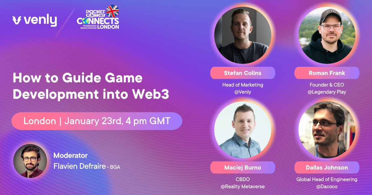 Venly_io's tweet photo. Come listen to our Head of #Marketing @stefancolins at #PGConnects in London, where he'll join #gaming pioneers on stage to discuss game development into #web3. See you there!
#Web3Gaming #GamingCommunity #GameDevelopment @PGConnects @pgbiz @BGameAlliance https://t.co/P6nY484dEO
