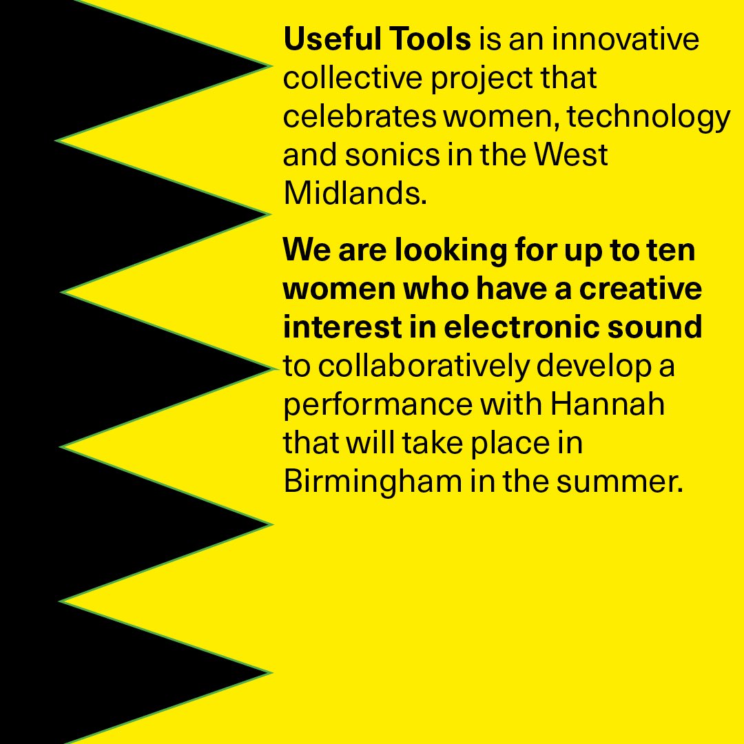 hs_accumulator's tweet photo. Vivid’s call out starts today ! “Useful Tools - a new work by #hannahsawtell at @VIVID_ “we are looking for
up to 10 women with an interest in electronic sound to collaboratively
develop a performance w Hannah this summer.” The MOZ is evolving 
#usefultools_moz
Deadline march… https://t.co/h8ruHGhElM