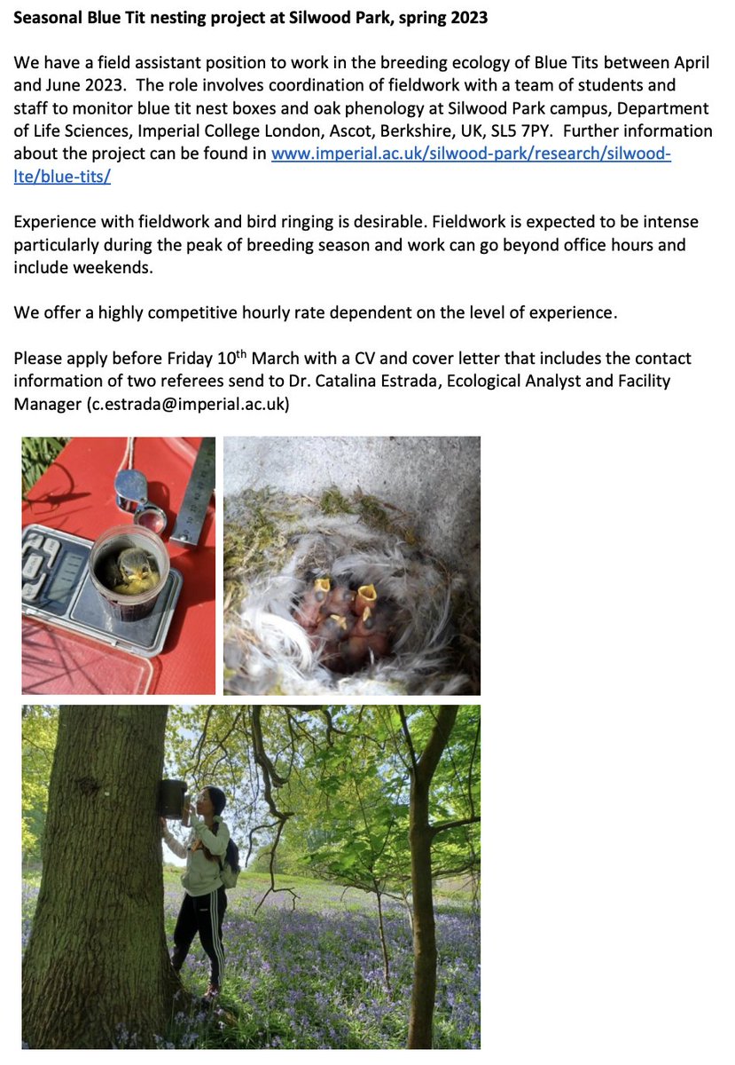 And for those who couldn't follow the link to the field assistant job: @Silwood_Park