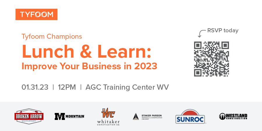 In Utah? Join our Tyfoom Champions Lunch &amp; Learn at Noon on Jan 31 at the AGC Training Center in West Valley City! Learn best practices from industry peers &amp; hear how to improve your business utilizing Tyfoom. More details &amp; registration at: zcu.io/Bqhp