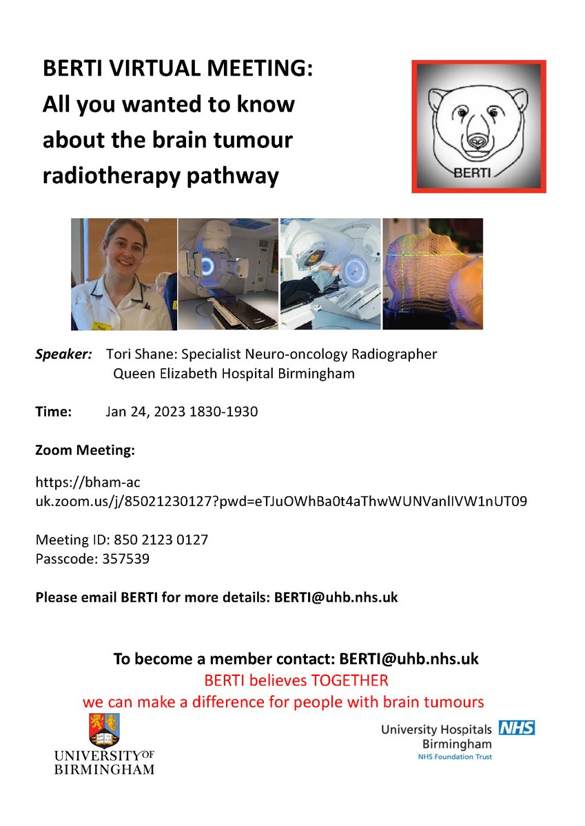 Colin Watts (@profcwatts) on Twitter photo Join us at the BERTI Virtual meeting on 24 January at 6.30pm online. Tori Shane, Specialist Neuro-oncology Radiographer from <a href="/uhbtrust/">University Hospitals Birmingham</a> will be speaking on the brain tumour radiotherapy pathway. <a href="/UHBNeurosurgery/">UHB Neurosurgery</a> Join us at the BERTI Virtual meeting on 24 January at 6.30pm online. Tori Shane, Specialist Neuro-oncology Radiographer from <a href="/uhbtrust/">University Hospitals Birmingham</a> will be speaking on the brain tumour radiotherapy pathway. <a href="/UHBNeurosurgery/">UHB Neurosurgery</a>