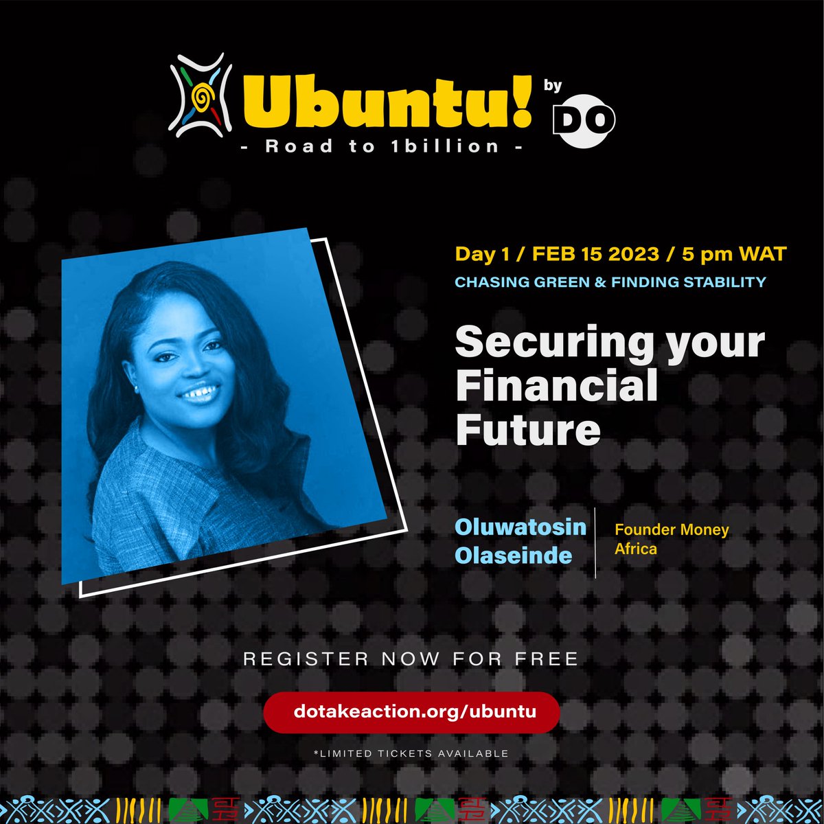 We at DO, we are glad to announce to you <a href="/tosinolaseinde/">Olúwatósìn Olaseinde</a> the founder of Money Africa, as one of our visionary guest speakers for the forthcoming 4-days virtual conference "UBUNTU" by DO. 
We have reserved a seat for You!
Use the link below to register.
dotakeaction.org/ubuntu/