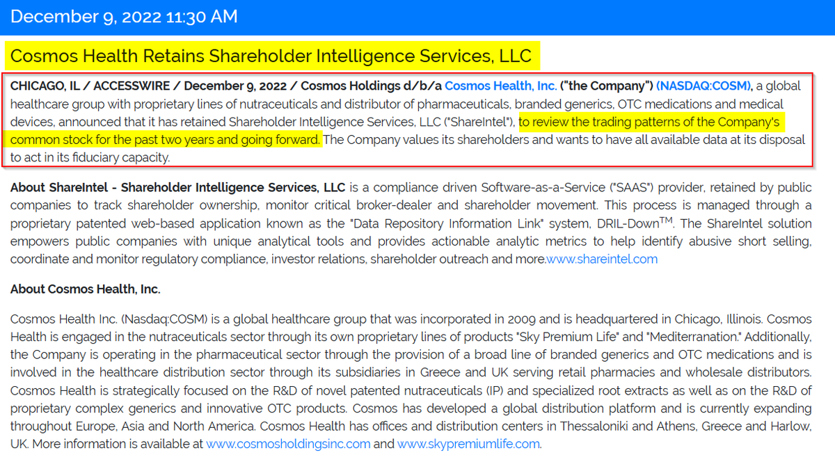 Remember this $COSM PR on December 9th? I like this one next week and chart nice.