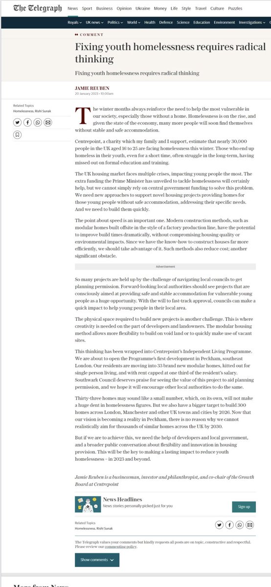 Proud to Co- Chair <a href="/centrepointuk/">Centrepoint</a> growth board - which is looking at innovative ways to alleviate youth homelessness - my comments below