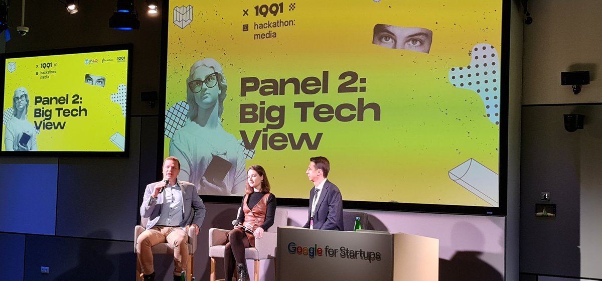 Great panel on #BigTech View at the opening of #1991hack
On projects  to combat #disinformation, #fakenews role of #startups &amp; civilsociety

<a href="/MarcinOlender1/">Marcin Olender</a>, PR &amp; Government Relations CEE <a href="/Google/">Google</a>; <a href="/Kateryna_Kruk/">Kateryna_Kruk</a>, Regional Public Manager CEE <a href="/Meta/">Meta</a>; <a href="/denis_gursky/">Denis Gursky</a> at <a href="/socialboost_ua/">SocialBoost</a>