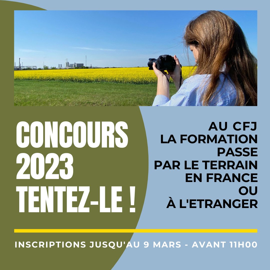 Votre rêve est de devenir #journaliste ? Avec le CFJ, vous avez l’assurance que votre #formation passera par le terrain, au contact de l’#actualité. N’attendez pas : inscrivez-vous à notre #concours 2023 avant le 9 mars !  Toutes les infos utiles sur cfjparis.com