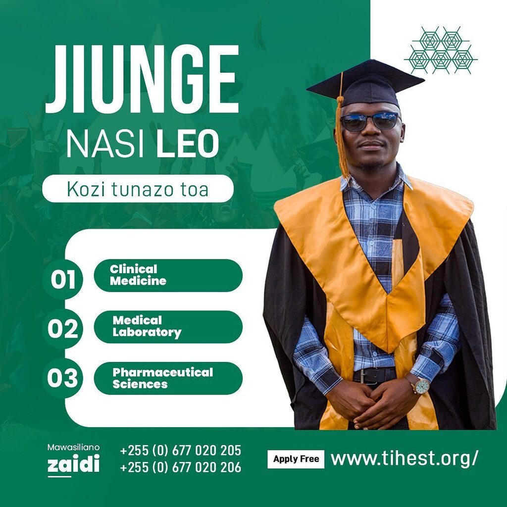 TandabuiI's tweet photo. Karibu ujinge na machampignon!
Tunatoa kozi za,

Medical Laboratory (Maabara ya Matibabu),
Clinical Medicine (Utabibu),
Pharmacy (Ufamasia),
Nursing (Uuguzi),
Health Records (Mtunza Kumbukumbu wa Afya),
Community Development(Maendeleo ya Jamii) 
Social Work(Ustawi wa Jamii).… https://t.co/9hHWyiTHD5