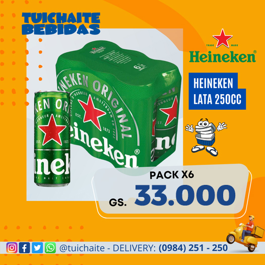 TUICHAITE's tweet photo. 📢 Heineken Lata 250cc 6x 33.000. Encontrálos en
#Tuichaite_Minimercado 🛵Para Delivery 📲 (0984) 251-250 https://t.co/Y7JHX3qpFr