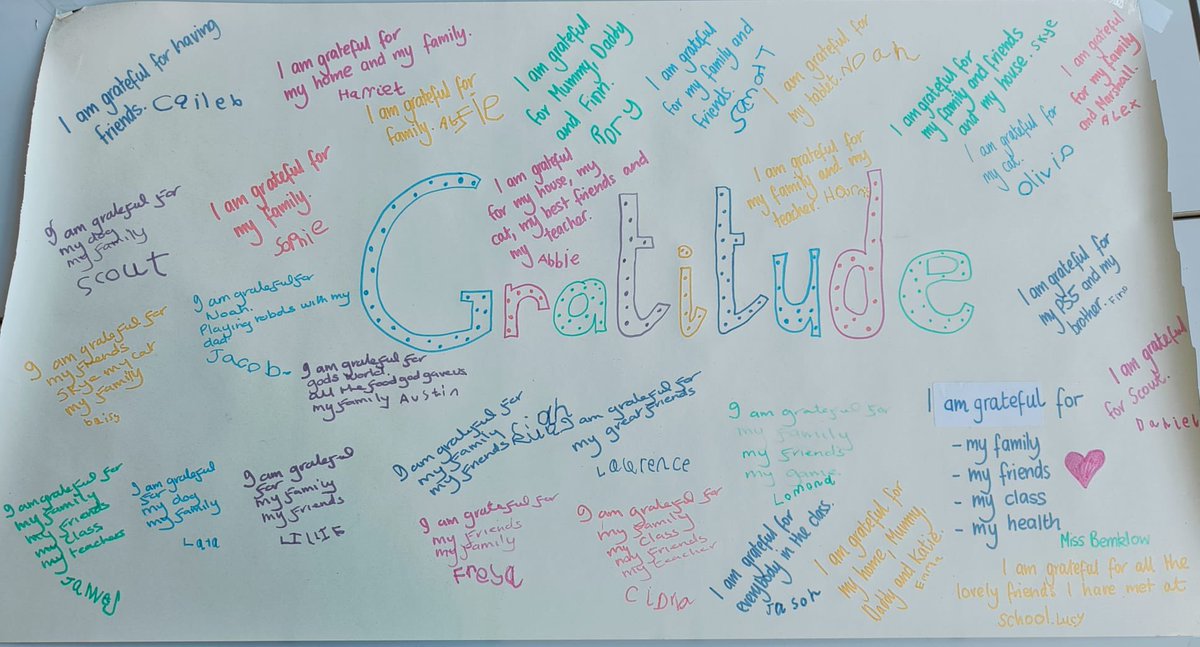AyrGrammar's tweet photo. This week Primary 2 explored the idea of gratitude. The children came up with the idea of making a gratitude poster to remind them of the things they are grateful for when they are having a tough day. 💕 #gratitude #resilience #healthandwellbeing https://t.co/wUuxRjV7Kv