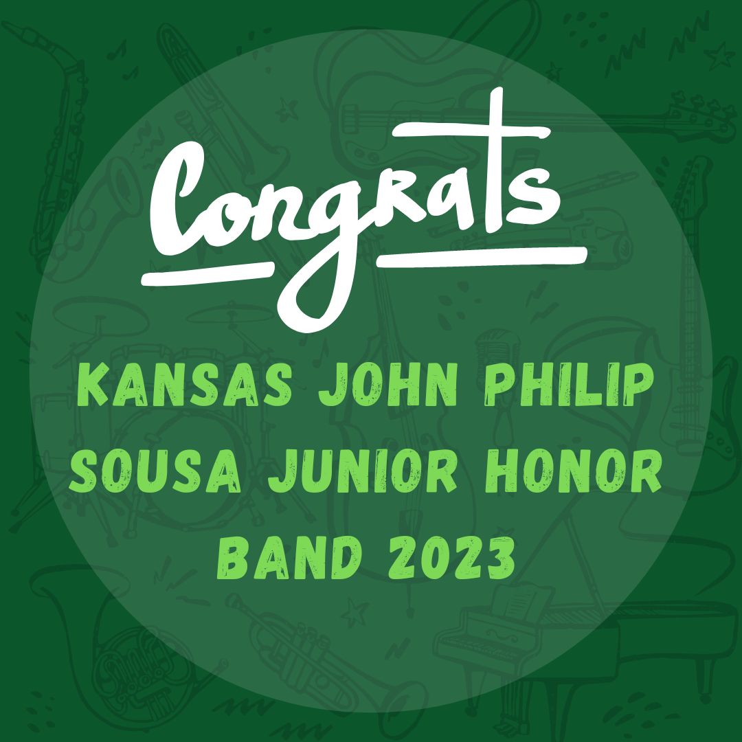 DerbySchoolsKS's tweet photo. Congratulations to students from Derby Middle School and Derby High School who have been selected for the Kansas John Philip Sousa Junior Honor Band 2023. They will perform tomorrow, Jan. 21, at the Lied Center at KU. We are #DerbyProud! 
@DMSBulldogs 
@DHS_Panthers https://t.co/W61HrbKgkD