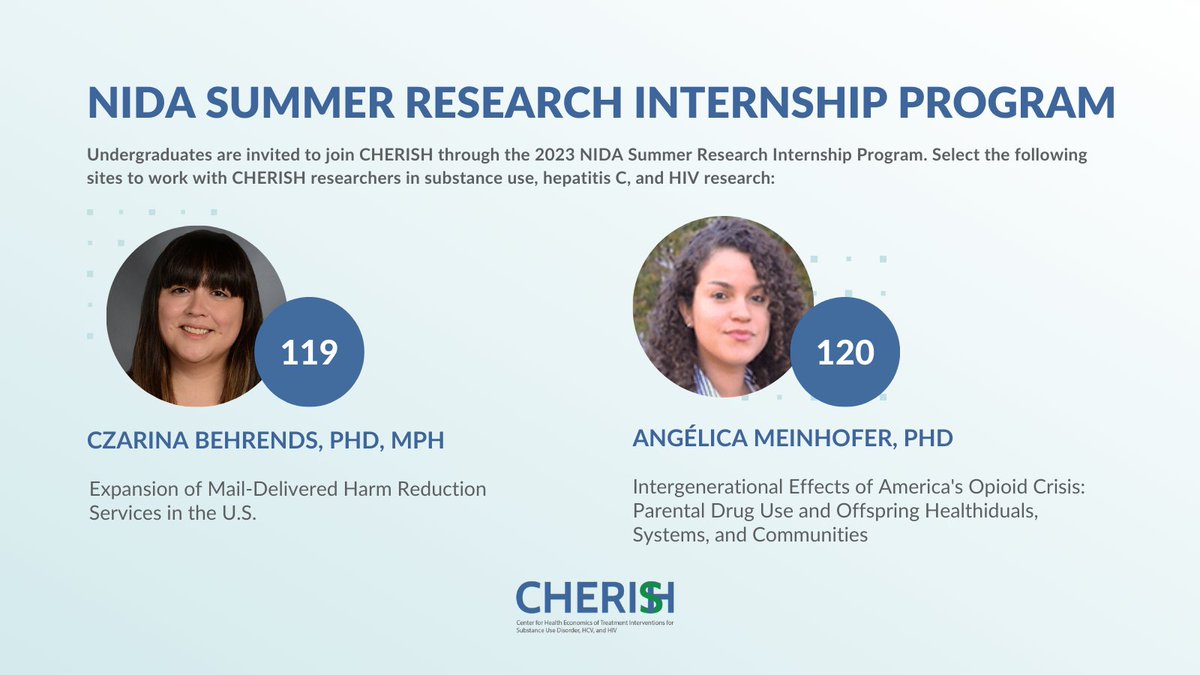 CHERISHresearch's tweet photo. Undergrads seeking to gain research experience can work with CHERISH through the NIDA Summer Research Internship Program. Interns contribute to data collection, manuscript preparation, &amp; more. Look for CHERISH researchers @WCMPopHealthSci &amp; @SyndemicsLab: https://t.co/OpVDOelDuC https://t.co/Q3FVMj4dZU