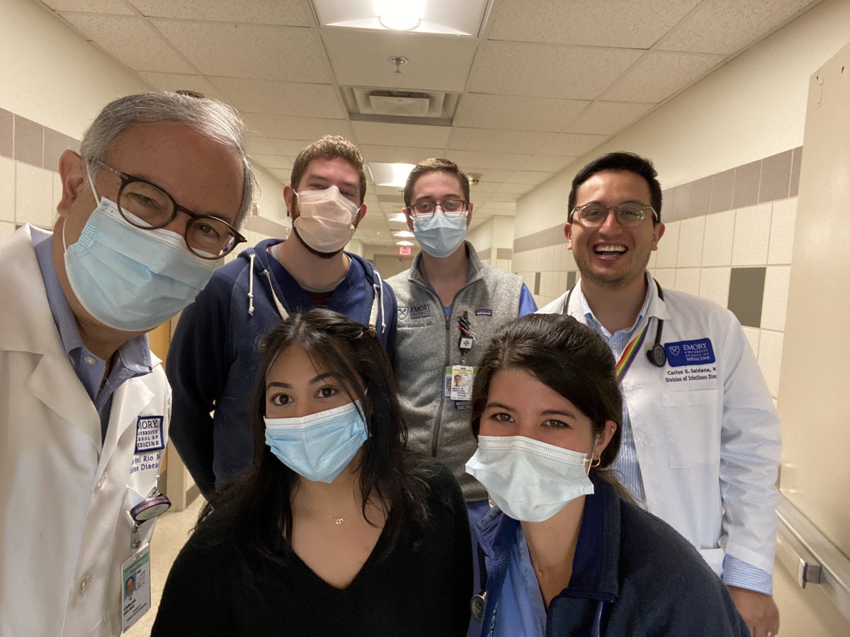 CarlosdelRio7's tweet photo. Finishing a week of rounding in the ⁦@EmoryInfectDis⁩ consult service at ⁦@GradyHealth⁩ with an amazing team including ⁦ID fellow ⁦@CarlosSaldanaMD⁩ ⁦@EmoryDeptofMed⁩ resident Brett Montelaro, ⁦@EmoryMedicine⁩ M4 Claire Castellano and two PharmDs. https://t.co/JD1SQOr4gk