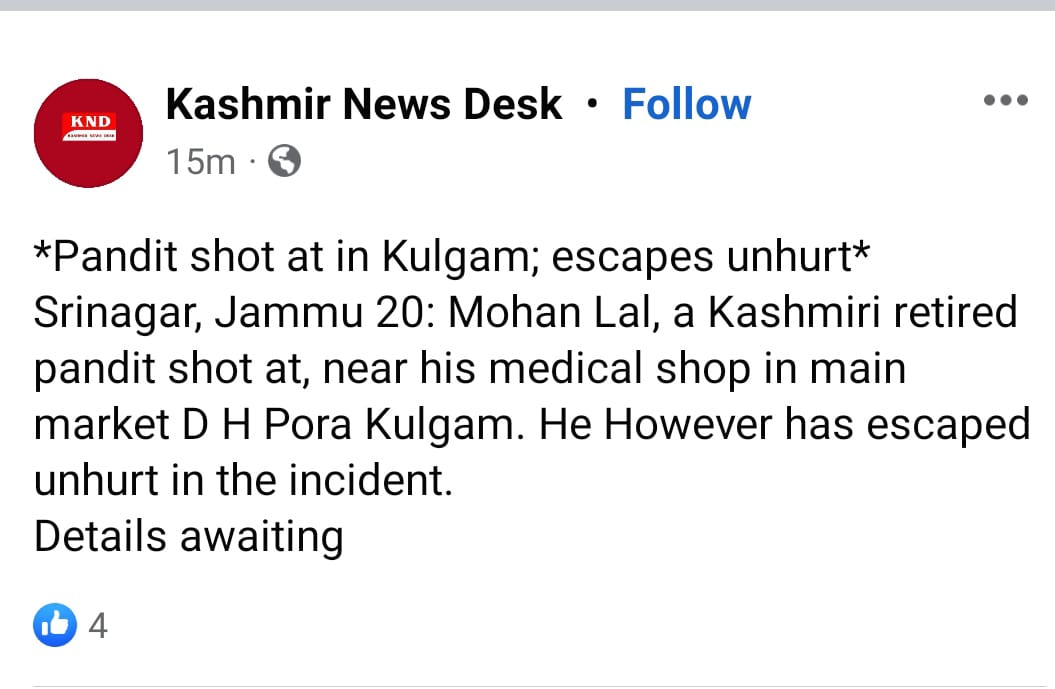 ArunSadhu7's tweet image. Today a kashmiri pandit,Mohan lal Ji was attacked by a jihadi in kulgam.where is our administration?
#Stopinnocentkillings
#Onlysolutionrelocation 
#wewantjustice
@ZeeNews @abplive @TimesNow @UNHumanRights @VPSecretariat @PTI_News @rashtrapatibhvn @jkmediasocial @AMEAK_Displaced