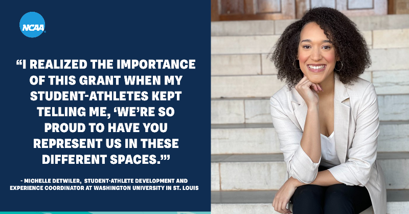 NCAA's tweet photo. Read how the NCAA Ethnic Minorities and Women’s Internship Grant is creating opportunities, progress in college athletics ⤵️