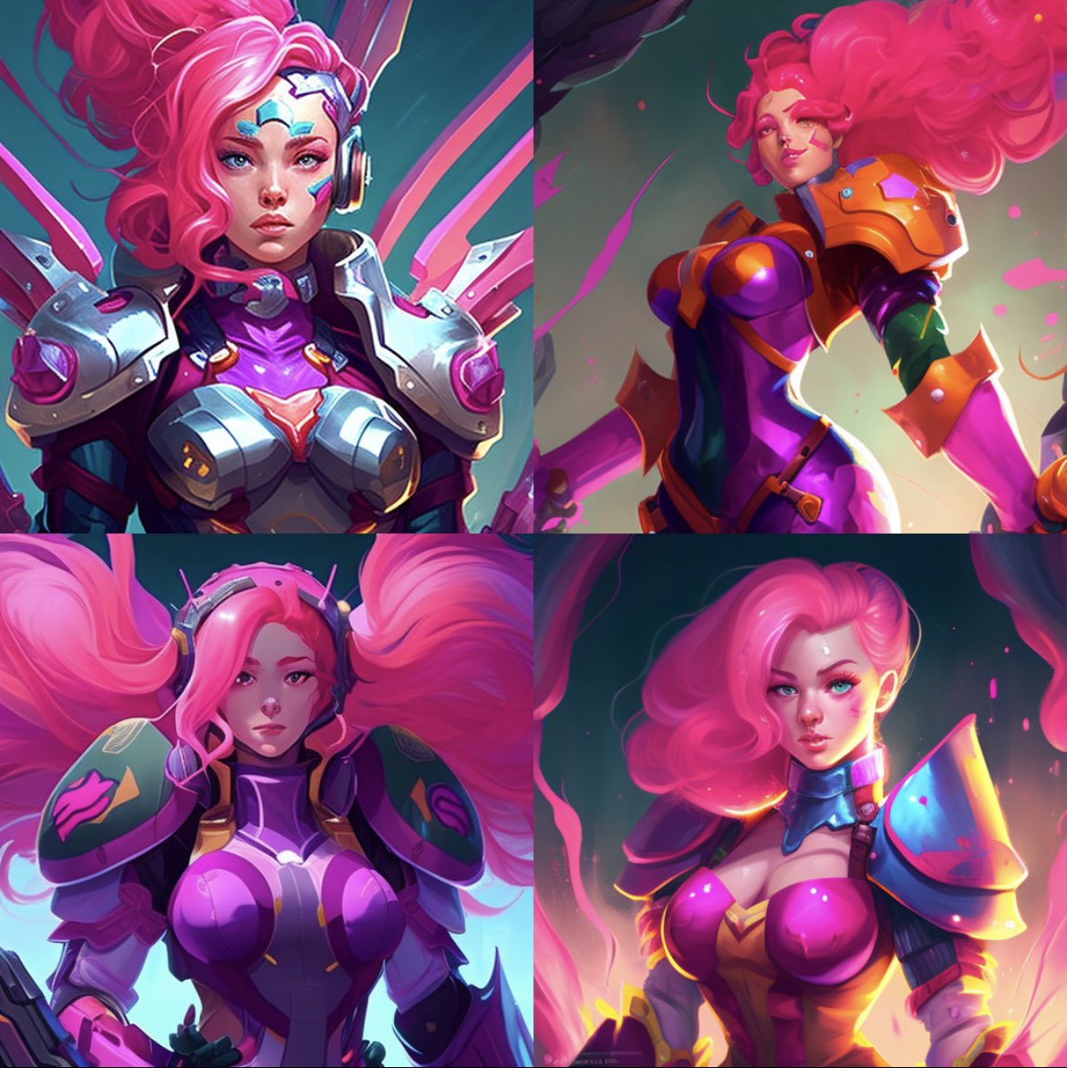 eyeday's tweet photo. I was curious what a new pink haired @PlayVALORANT character would look like, so I asked @midjourney_ai and these are the results. 💕✨ https://t.co/xzGWQxzDJ1