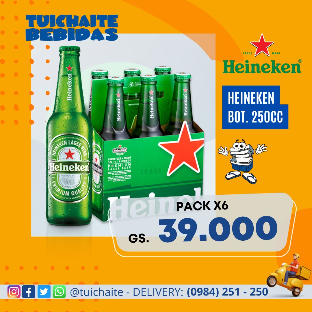 TUICHAITE's tweet photo. 📢 Heineken Bot. 250cc 6x 39.000. Encontrálos en
#Tuichaite_Minimercado 🛵Para Delivery 📲 (0984) 251-250 https://t.co/edPzr5R6Rg