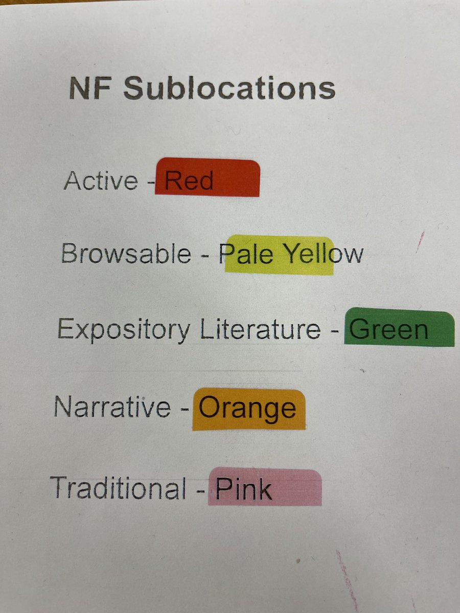In my final stage of a LONG project of categorizing ALL of my library’s nonfiction according to <a href="/mstewartscience/">Melissa Stewart</a>’s Five Types of Nonfiction.
I’m scanning every book into Copy Categories in @FollettLearning’s Destiny LMS.
The collection reports I’ll be able to run will be amazing!