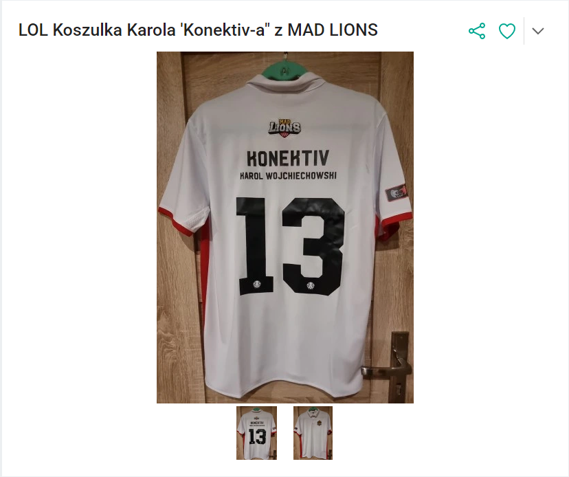 Zbliża się kolejny Finał WOŚP i z tej okazji rodzice świętego pamięci Karola "Konektiva" Wojciechowskiego wystawili na licytację jego koszulkę z MAD LIONS. Rodzinie jak i mi zależy by koszulka znalazła dobrego właściela, a kwota zakupu zasiliła WOŚP
Link do licytacji w komentarzu