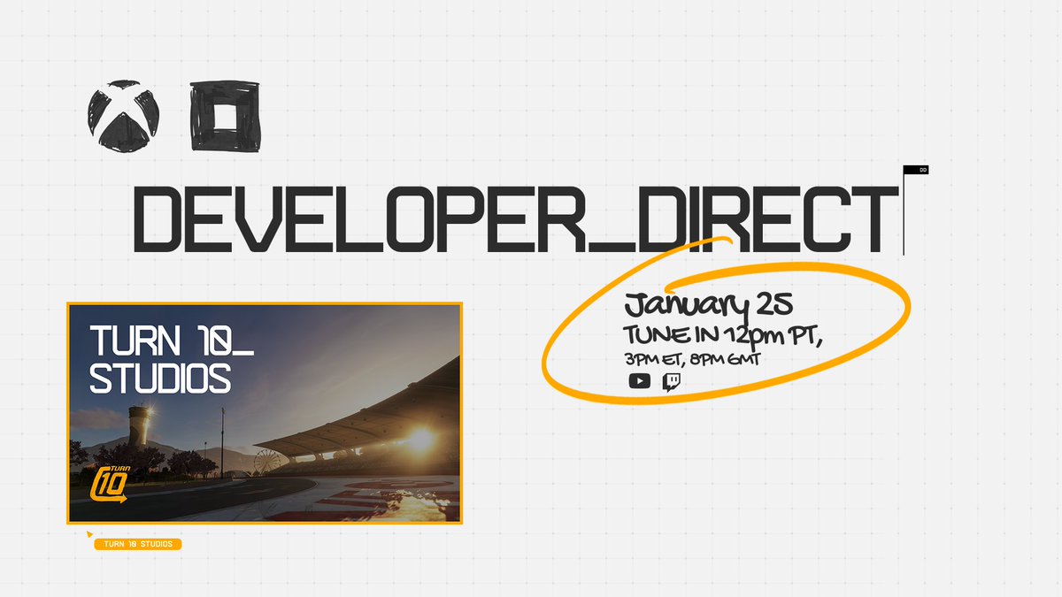 This is exciting! Tune in to the <a href="/xbox/">Xbox</a> Developer Direct event at 12pm PST on Wednesday January 25 to get an in depth look at the all new Forza Motorsport!