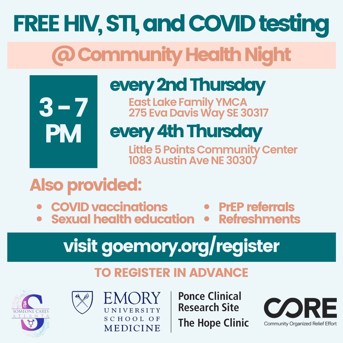 Don't forget to come out next Thursday to Little 5 Points Community Center for out twice a month HIV/STI Testing!! We look forward to seeing all of you! #stitesting #stiprevention #hivawareness #hivprevention #knowyourstatus