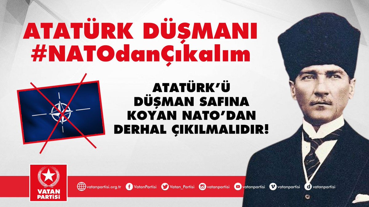 Türkiye, NATO'nun operasyon yaptığı ülkeler listesinin başındadır.

Türkiye'yi ve Atatürk'ü hedef tahtasına koyan NATO'da bulunarak Türkiye'yi savunamayız.
#NATOdanÇıkalım
natodancikalim.com