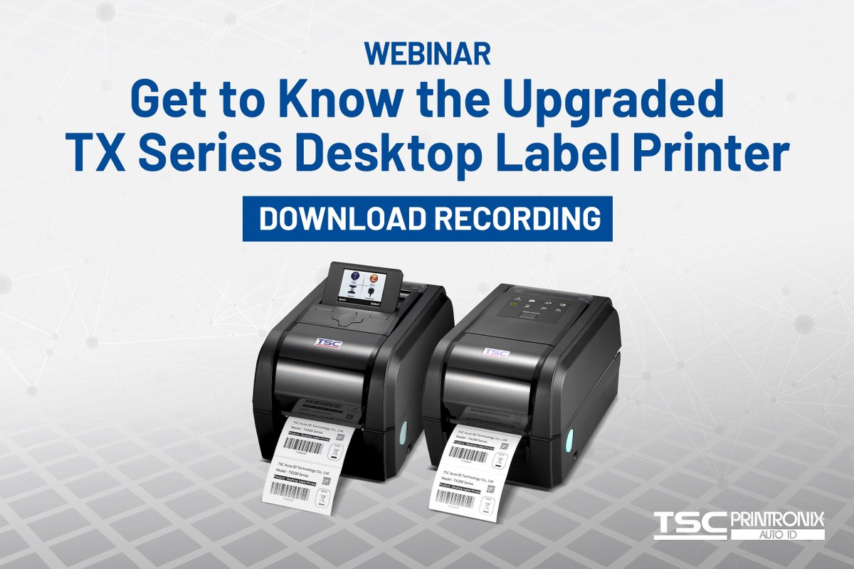 tscprintronix's tweet image. Did you miss this week's TX Series webinar? 

Download the webinar recording here &amp;gt; bit.ly/3QROBBm

Experience high-volume performance and superior technology at an affordable price.

#youbarcodelabelprintingexperts #thermalprinters #desktopprinters #TX210