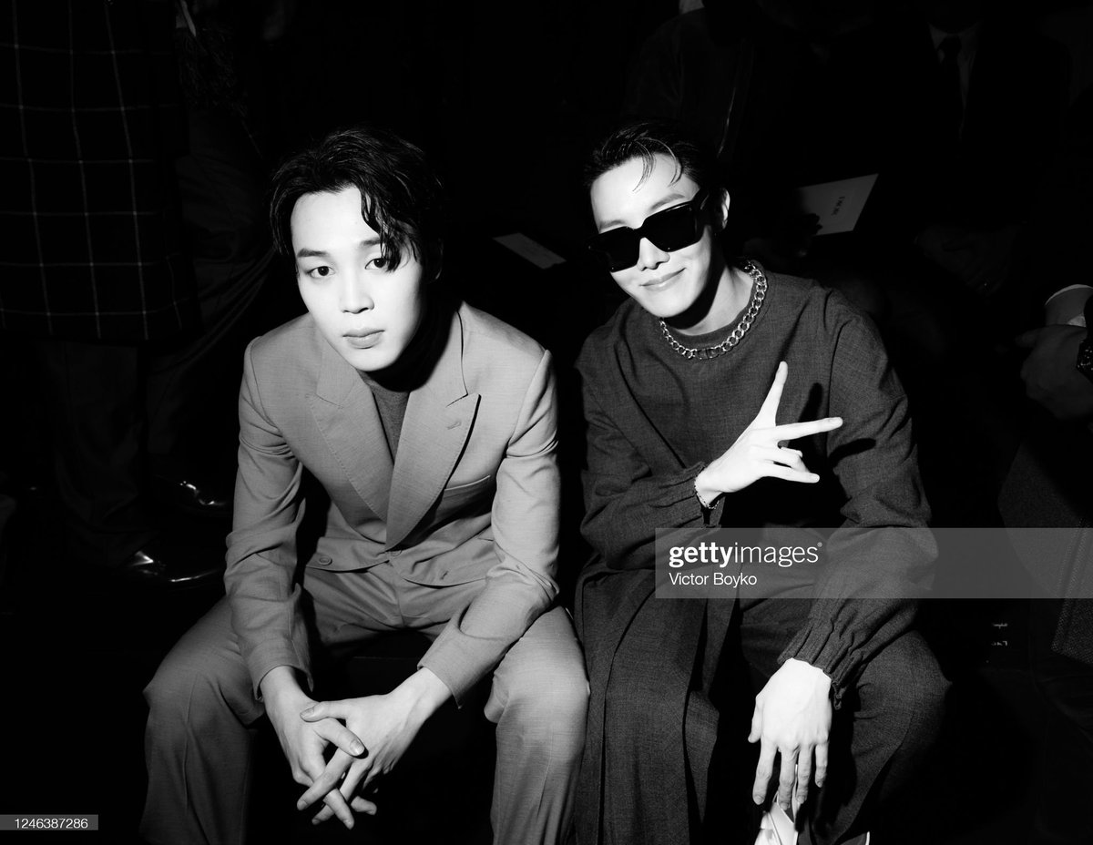 Jimin and J-Hope attend the Dior Homme Menswear Fall-Winter 2023-2024 during Paris Fashion Week in Paris, France.

More 📸 #ParisFashionWeek 👉 bit.ly/3GXqjBD 
#PFW <a href="/bts_bighit/">BTS_official</a> <a href="/FashionWeek/">Fashion Week</a>