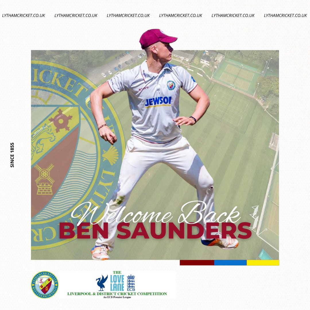 New Signing ✍️ 

We are delighted to announce the return of Ben Saunders to Church Road. 

Ben is a highly talented all rounder who has amassed over 3000 runs and 250 wickets for the Club. 

Everyone associated with the Club look forward to welcoming Back back in Lytham colours.