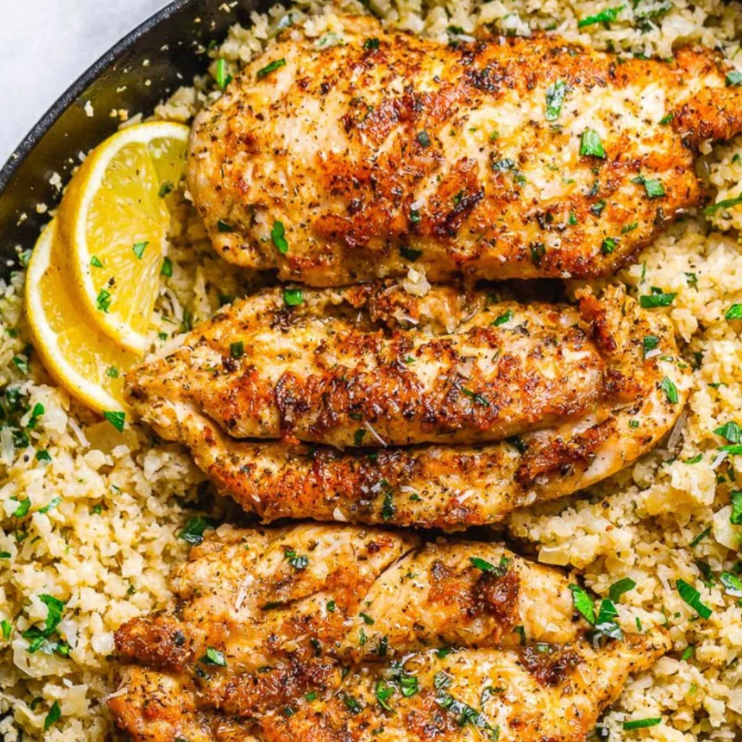 Check out this chicken parmesan on cauliflower rice! Here's what you will need:  
2 Chicken breast 
1/2c parmesan 
S &amp; P 
Paprika
Butter
1 Cauliflower
1 onion
2 cloves garlic
1 Lemon 
Parsley
2oz veggie stock 
Special thanks to eatwell101.com for the fantastic recipe 😋!
