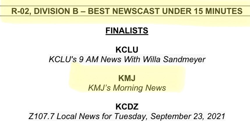 CGProgram's tweet photo. BREAKING: Huge news for Fresno’s Morning News. We’ve been nominated for a fifth consecutive year, two in a row for yours truly with @MattOtstot, for the prestigious Golden Mike Award here in California, given by @RTNASoCal. @KMJNOW https://t.co/Wn7VWb8sW6