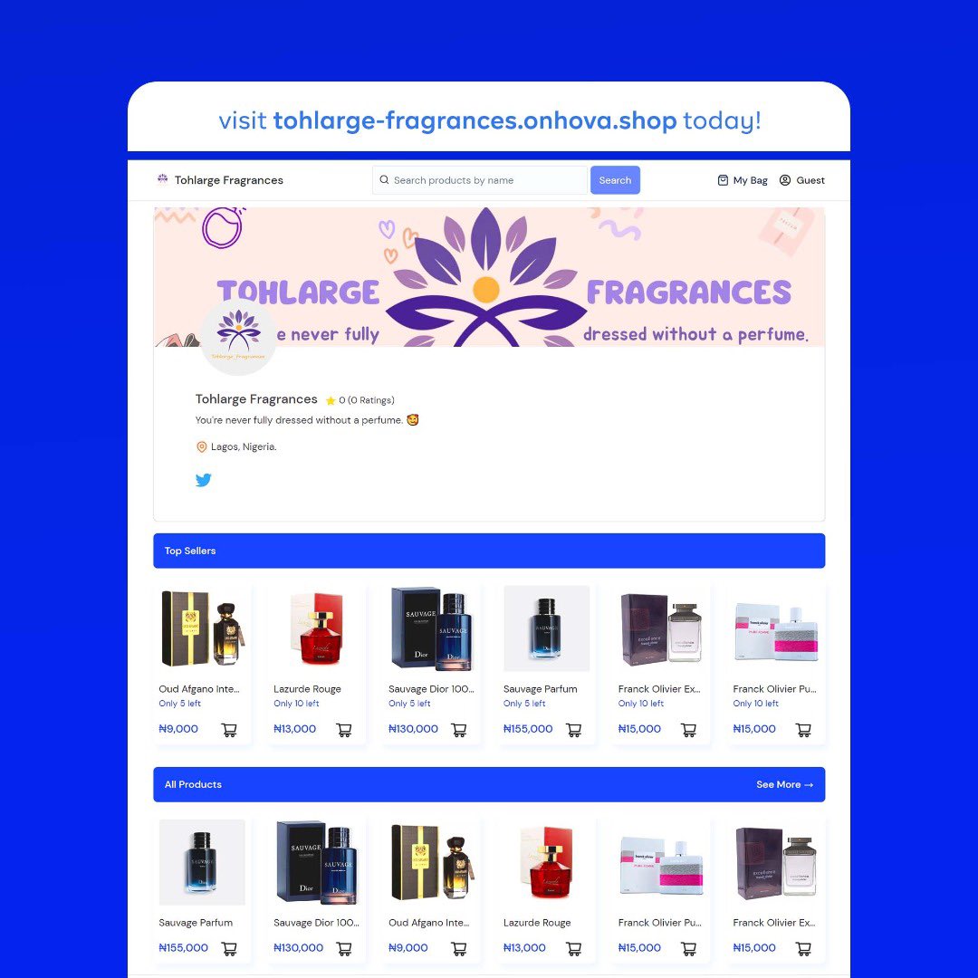 onhovaHQ's tweet photo. Shining a spotlight on one of our amazing vendors!

Meet @TohLarge, a personal care and beauty vendor that offers graceful perfumes. 

Head to her site and support a small business today! 

N500 delivery fee anywhere in Lagos 🔥 

#SupportSmallBusiness #vendorspotlight https://t.co/JmnEOPLpRl