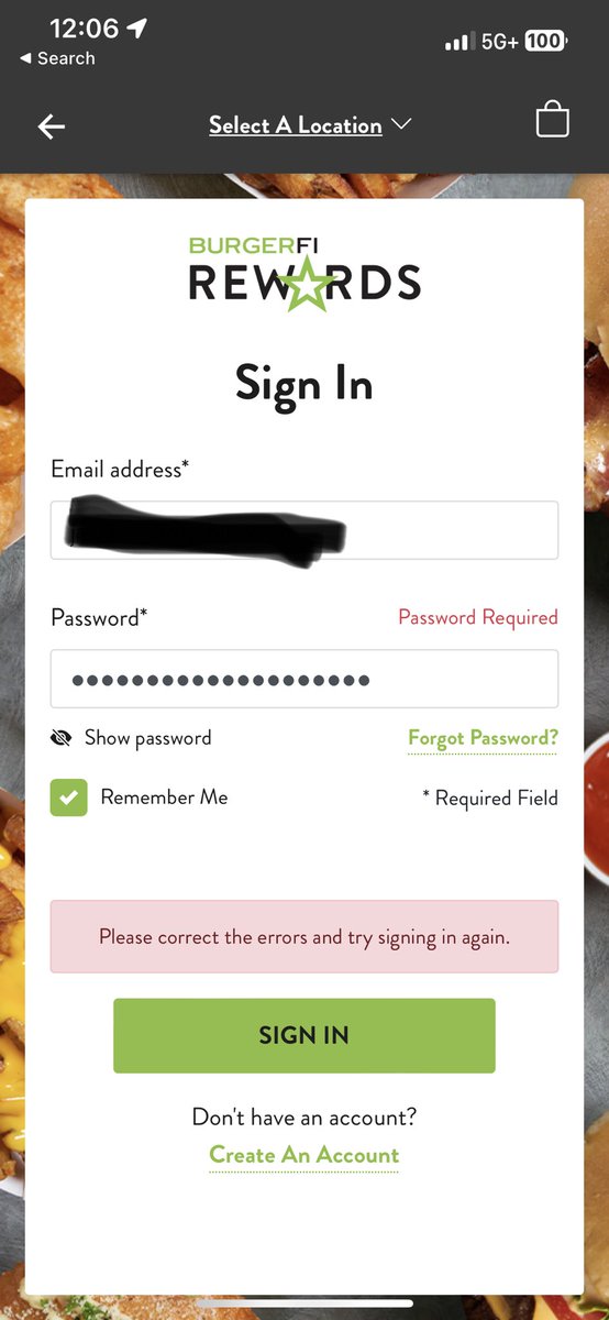 hyperlink's tweet photo. ⁦@BurgerFi⁩ I can’t login using the iPhone app even though I can login the website. https://t.co/8QpWcEaHf9