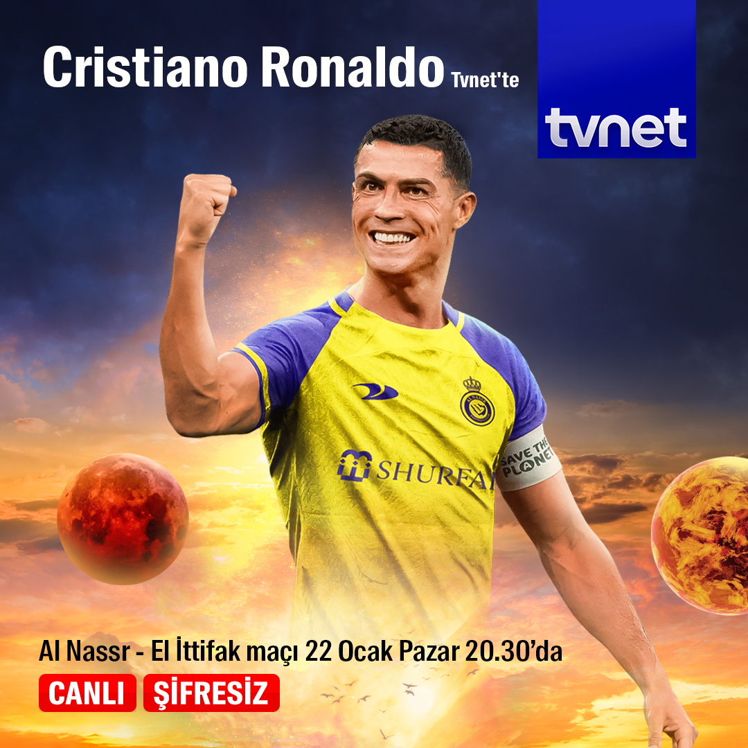 CRISTIANO RONALDO TVNET'TE Suudi Arabistan Ligi'nin kalan maçları @tvnet ekranlarından şifresiz yayınlanacak. Pazar günü 20.30'da oynanacak Al Nassr-El İttifak maçı, TVNET’ten canlı yayınlanacak. 📻 Dev heyecanı 102.0 frekansında, TVNET Radyo'da canlı olarak dinleyebilirsiniz.