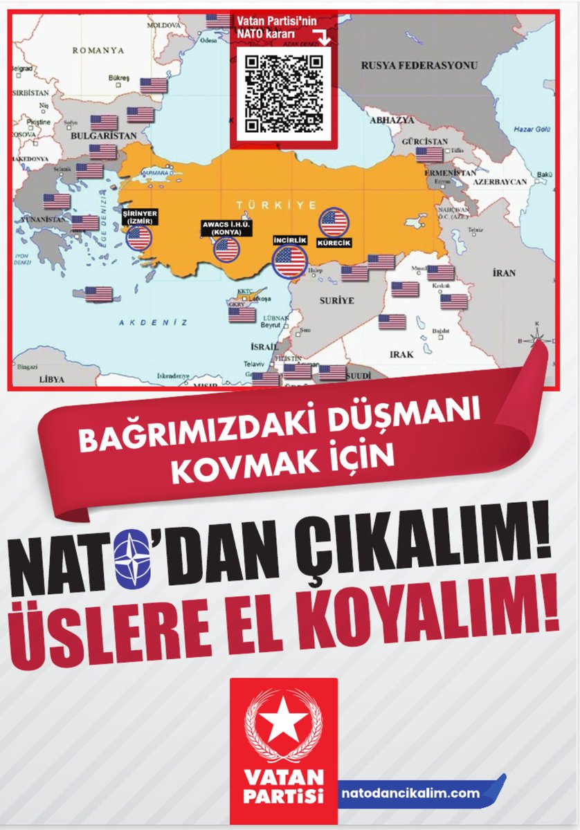 Türkiye'nin güvenliğini sağlamak için bağrımızdaki düşmandan kurtulalım.

#NATOdanÇıkalım üslere el koyalım! 
natodancikalim.com
