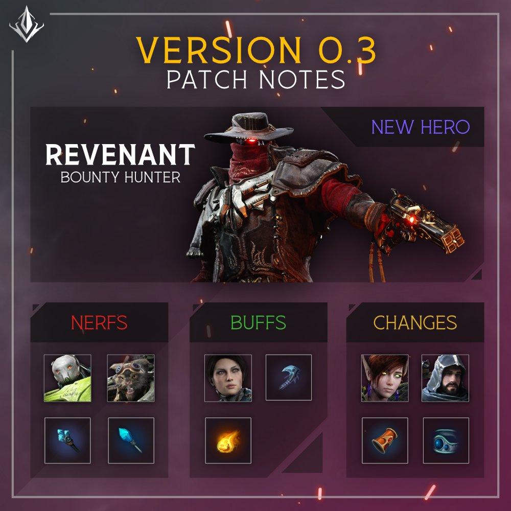 PredecessorGame's tweet photo. Patch v0.3 is locked and loaded - releasing this Tuesday, January 24th! 🎉

We're sharing the patch notes ahead of time, so check out the highlights below and then head over to our website to learn about everything coming in next week's update! 

📋https://t.co/xH4mP4trZw https://t.co/JnttisQeUM