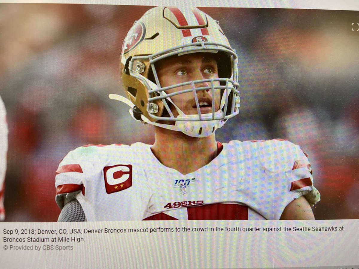 Scott_Pineau's tweet photo. @gkittle46 check this caption! Did not know you were also the mascot for the Denver Broncos. @CBSSports did you wrong 😑 https://t.co/4xpqHrEkzY