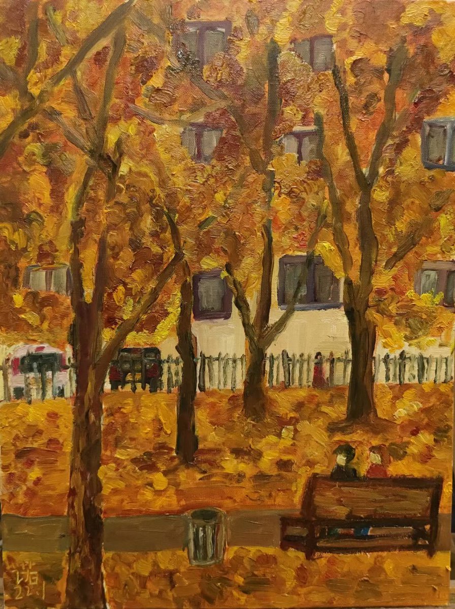 baidingLi's tweet photo. 福州冬景（Fuzhou winter scenery）#OilPainting #painting ＃畫 #油畫 #画 #油画 Fuzhou is in the south. It never snows and occasionally seeing golden leaves on the street is the most winter-like scenery here. https://t.co/6ZJaN9V4Ax