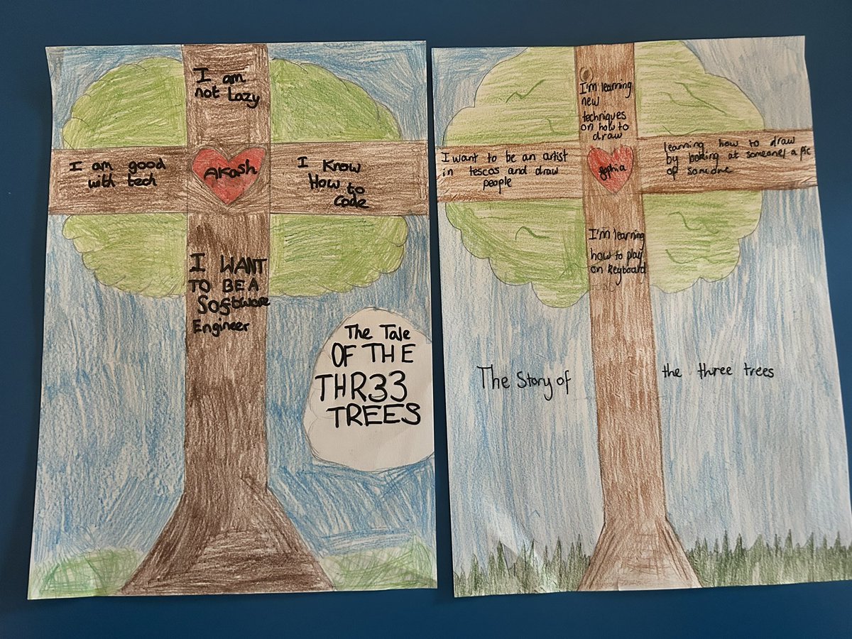 missmacgregor_'s tweet photo. Today for R.E, we discussed and reflected on our skills and talents and how they are going to help in our future aspirations. We linked this to the lovely story, ‘The Tale of Three Trees’. Beautiful artwork created by P6B (and inspired by @KylePentland and p6A!) https://t.co/6lDMeoOr5o