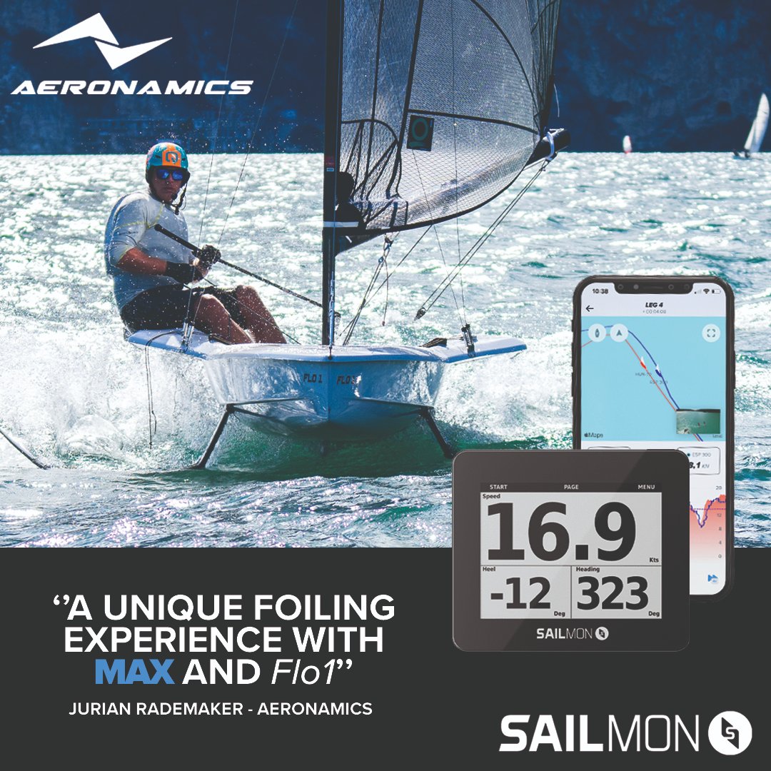 ''The Sailmon MAX combined with the Flo1 offers a unique foiling experience. Fly when and where you want and compare your performance with other Flo1 users worldwide, location and time independent. That’s sailing in 2023!” – Jurian Rademaker, owner Aeronamics.