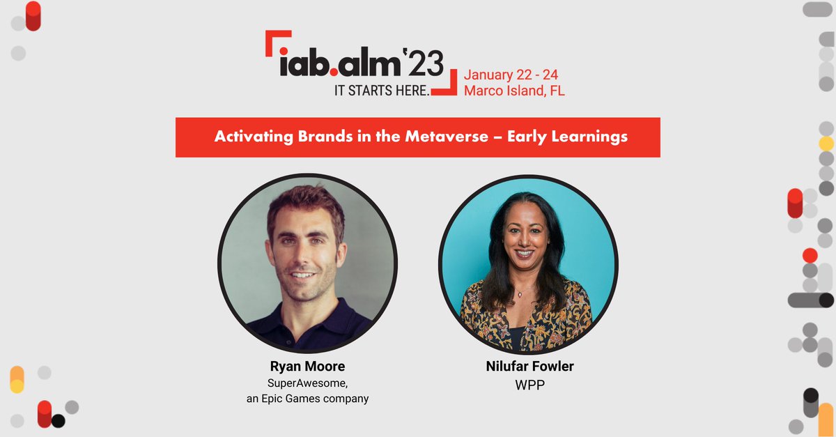 GoSuperAwesome's tweet image. Join our own @mooreryan and @WPP's Nilufar Fowler at @iab's Annual Leadership Meeting on Monday, Jan 23rd at 12:20 ET for a discussion on practical strategies, frameworks, and initial learnings from brands activating in the #metaverse. Register here: bit.ly/3GWHTqk