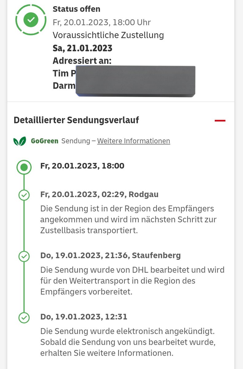 pollti's tweet photo. Hi @DHLPaket,
mein Paket an eine Packstation hat diesen Status (Status offen, aber alles grün als wäre es zugestellt), die App zeigt mir aber keinen Abhol-QR-Code. Was ist denn damit gemeint? https://t.co/b2K3QMpYfP