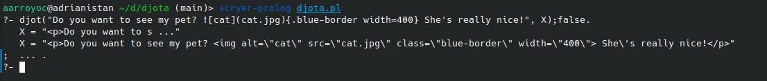 aarroyoca's tweet photo. A nice feature of Djot, in contrast to Markdown, is that it allows defining attributes for the language elements. This way you can modify the output of a certain "shortcut" in a easy way. Now Djota allows that too!
#prolog #djot https://t.co/UarFGinDAP