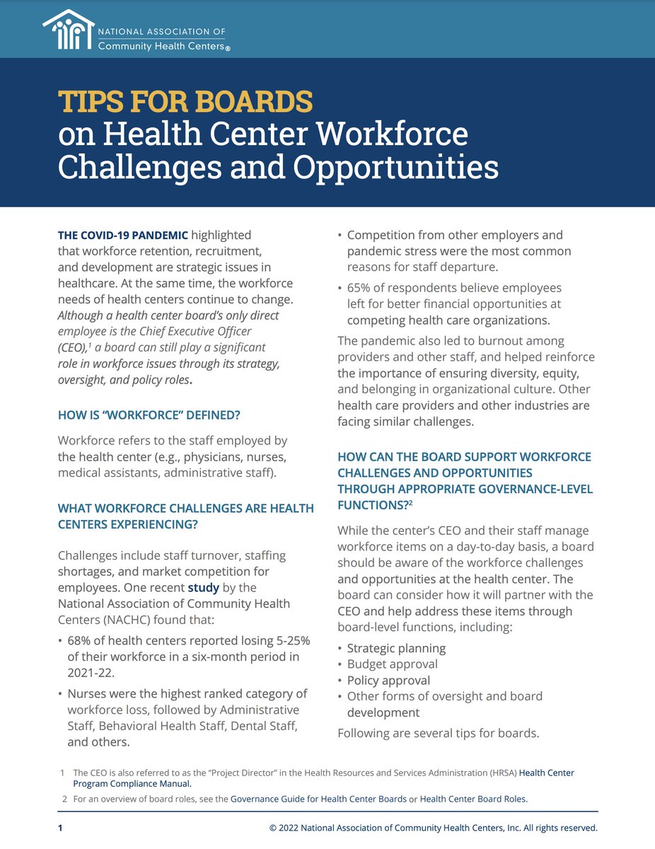 HealthCntrInfo's tweet photo. Tips for Boards on Health Center Workforce Challenges and Opportunities, from @NACHC: https://t.co/a4dCzfivvO #HealthCenterInfo https://t.co/36aLIPwCS2