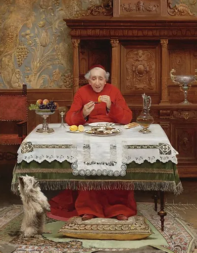 HumorArtsMuseum's tweet photo. Private Indulgence

Georges Croegaert, (1848-1923), Oil on canvas

Croegaert, a Belgium academic painter, spent most of his life in Paris.  He was known for his humorous and hyperrealist depictions of Catholic Cardinals eating, drinking and playing chess in their scarlet robes. https://t.co/mJbqZSNOVI