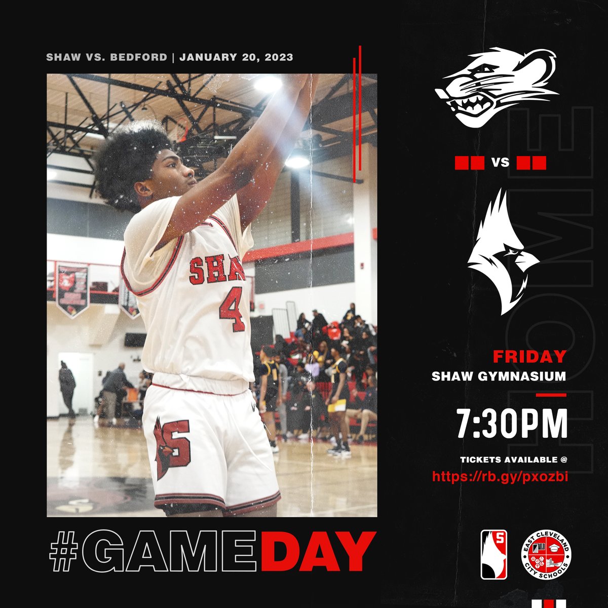 EastCleSchools's tweet photo. Your SHAW CARDINALS take on the Bedford Bearcats TONIGHT at home! Come out to support our boys! Purchase your ticket at https://t.co/zAlEvOn0WO #ShawBasketball #YeahShaw https://t.co/3R7uPKyKoK