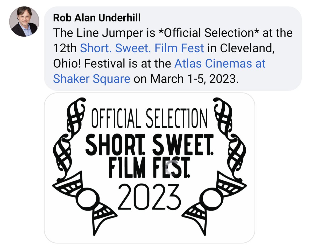 hugh_murchison's tweet image. The good news is my and @RobUnderhill's short film THE LINE JUMPER is -- sorry, I'll let the tweeted photo speak for itself!

I'm honored that @SSFilmFest has selected THE LINE JUMPER for its festival this year! Thank you!