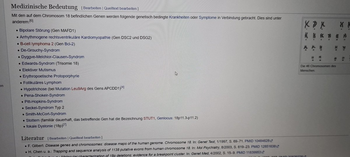 mutismusalltag's tweet photo. Gerade stolpere ich bei Wikipedia darüber, dass #SelektiverMutismus mit dem Chromosom 18 in Verbindung gebracht wird, der zugehörige Einzelnachweis führt allerdings auf eine leere Seite. Nirgendwo sonst finde ich den Bezug. 
Wie kann man mir nur solche offenen Fragen antun? 😫 https://t.co/uY6hxs0uSH